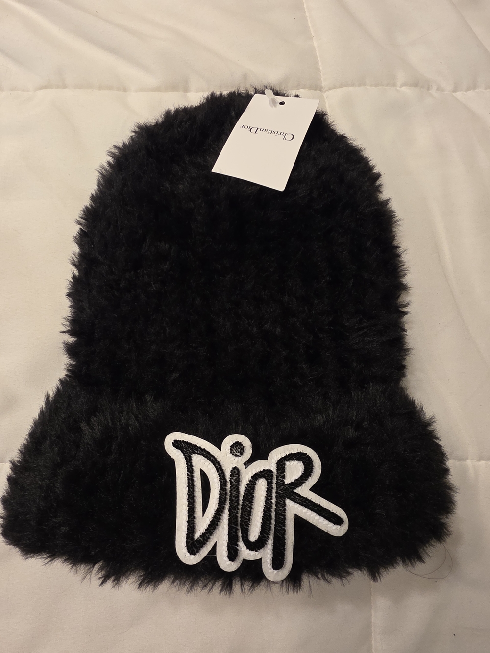 Dior Black Faux Fur Beanie